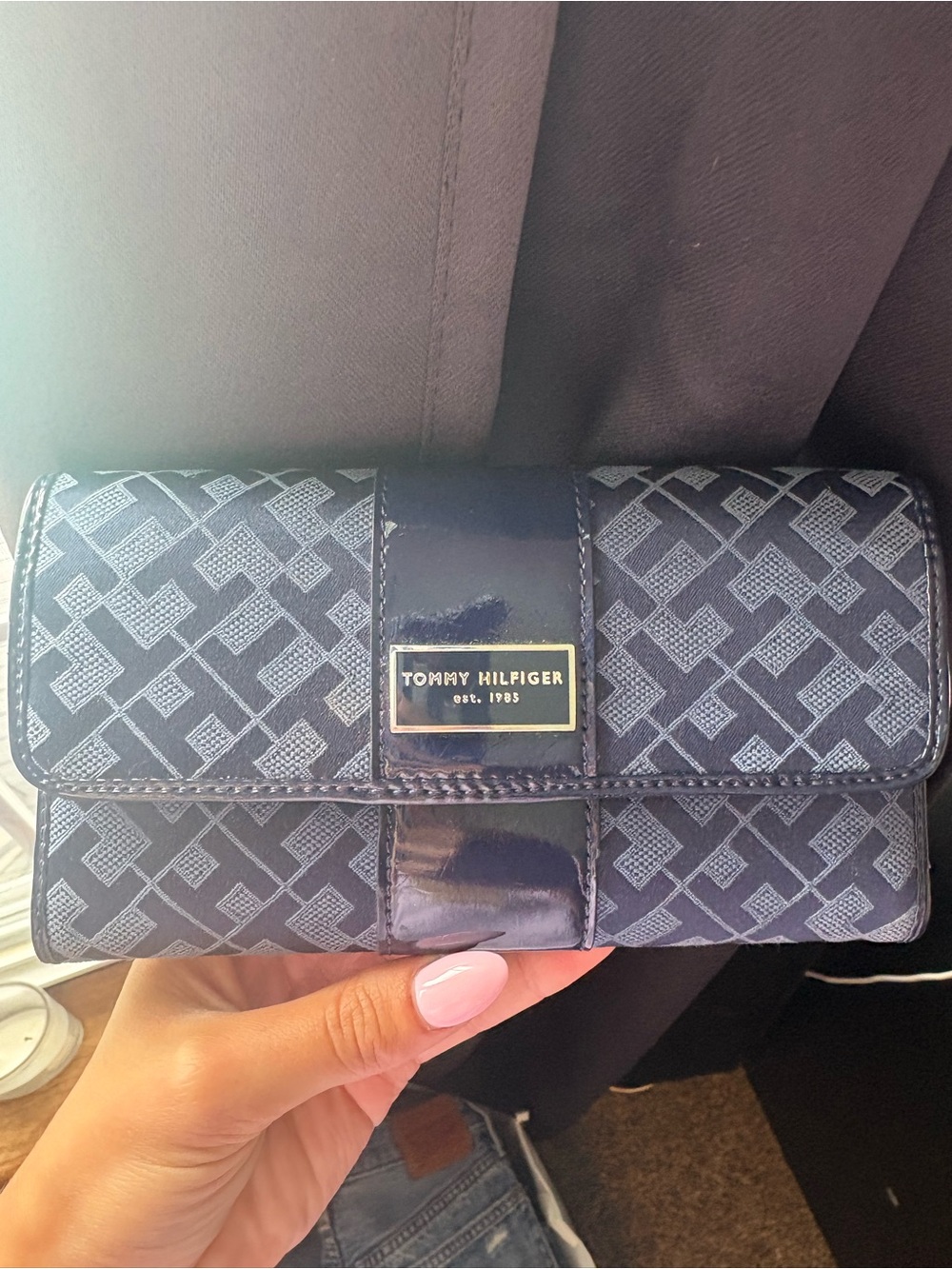 Tommy Hilfiger Navy Logo-Print Continental Wallet with Plaque
